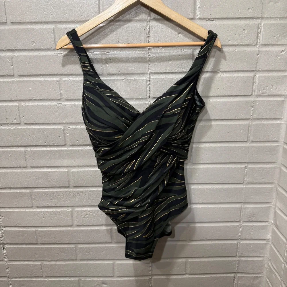 Miraclesuit Seabra Oceanus Shaping Swimsuit Olivetta Zebra Ruched NWOT Sz16 Boho